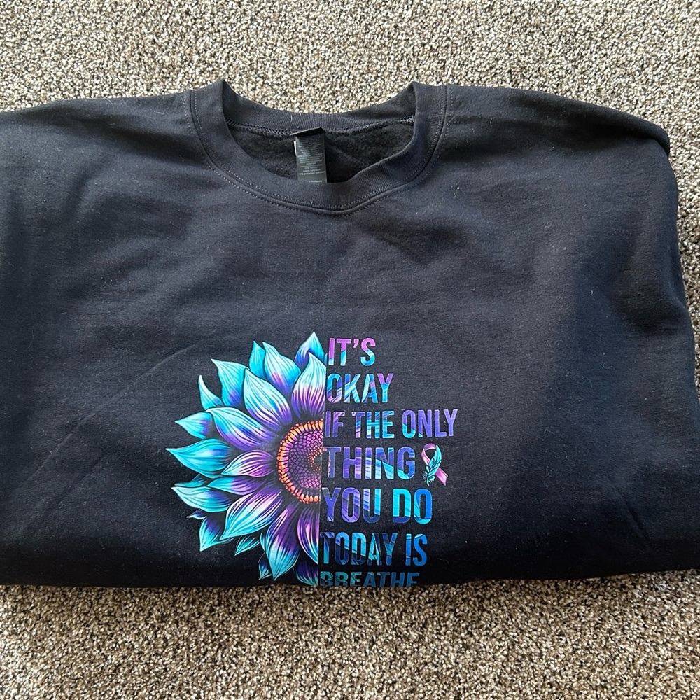 Black Sweatshirt with Teal & Purple Sunflower Graphic